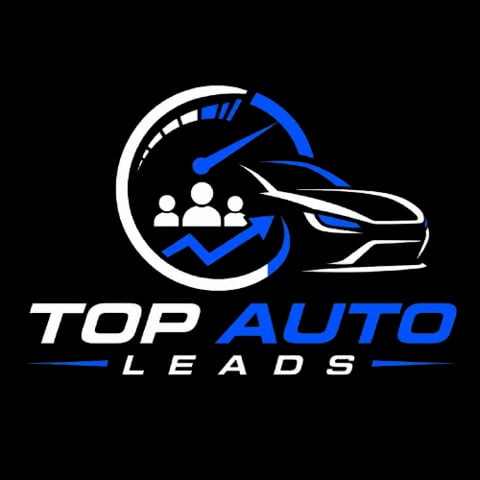 Top Auto Leads logo featuring a speedometer, people icons, upward trend arrow, and car profile on black background